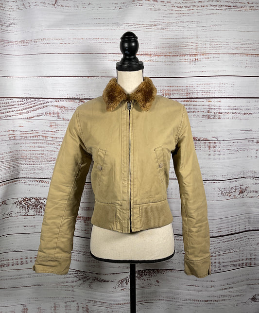 G-Star Beige Fur Lined Zip-Up Jacket Women's - Size Small