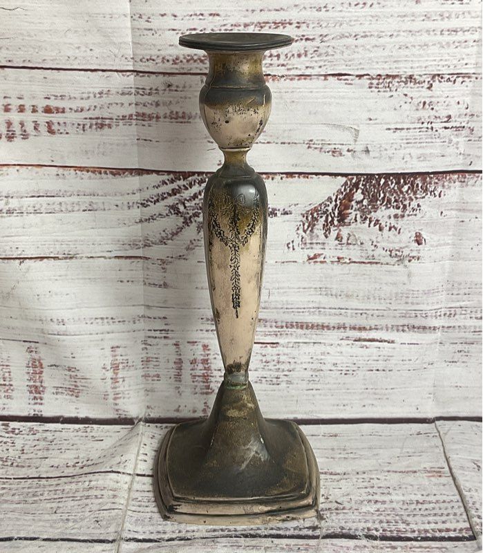 Vintage Engraved 9" Candlestick Sterling Silver