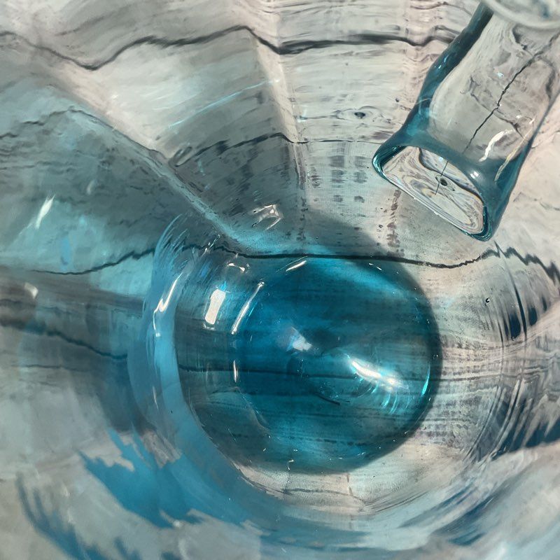 VTG. Mary Gregory Hand Painted Blue Glassware Pitcher & Cups 5 Pc. Set