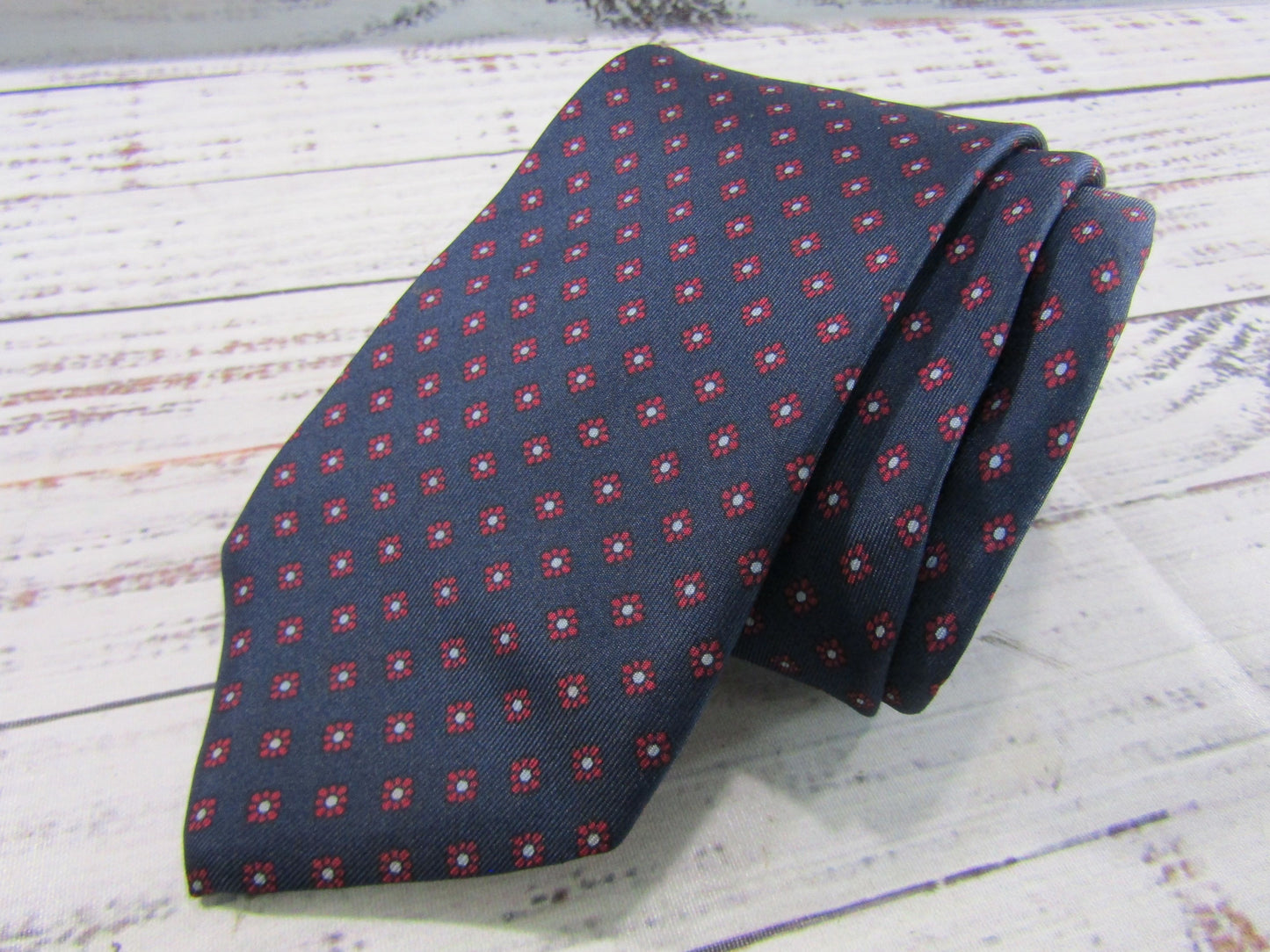 Vintage Yves Saint Laurent Men's Blue Red Floral Silk Tie Made in The U.S.A.