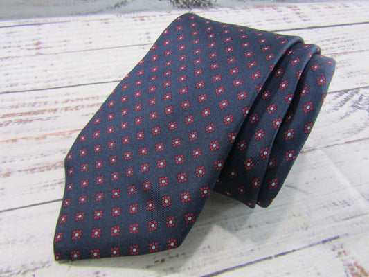 Vintage Yves Saint Laurent Men's Blue Red Floral Silk Tie Made in The U.S.A.