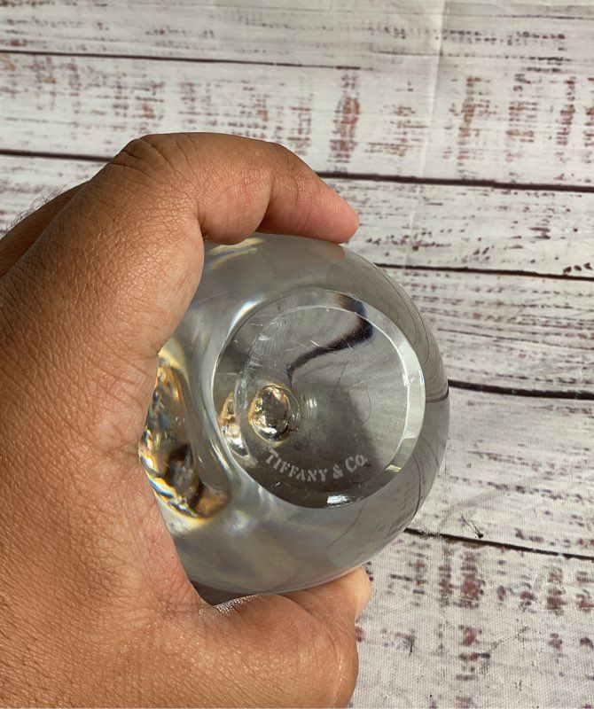 Tiffany & Co Apple Paperweight Clear Crystal 3" Signed