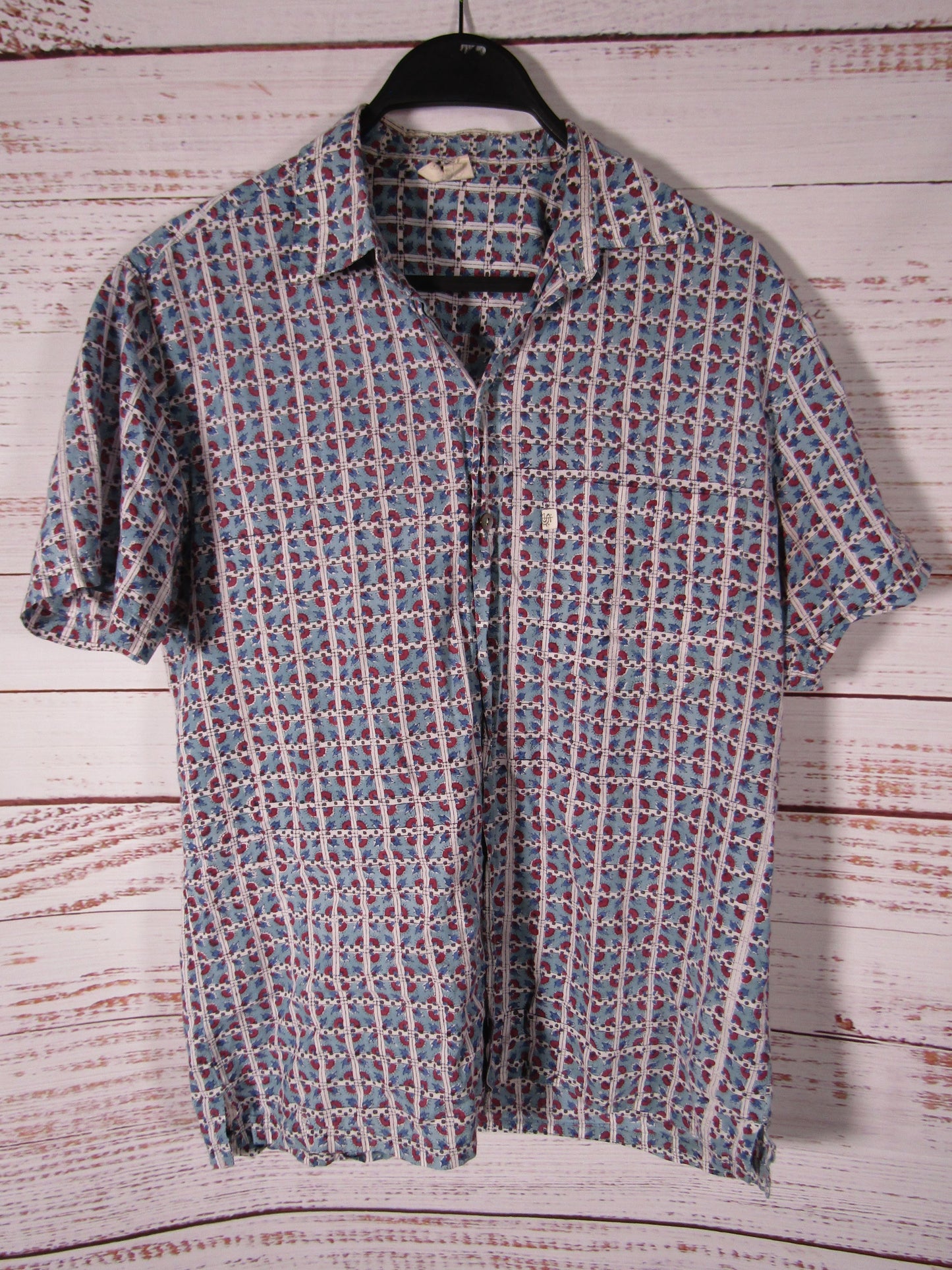 Anokhi Men's Multi-Color Block Print Short Sleeve Shirt Size XS