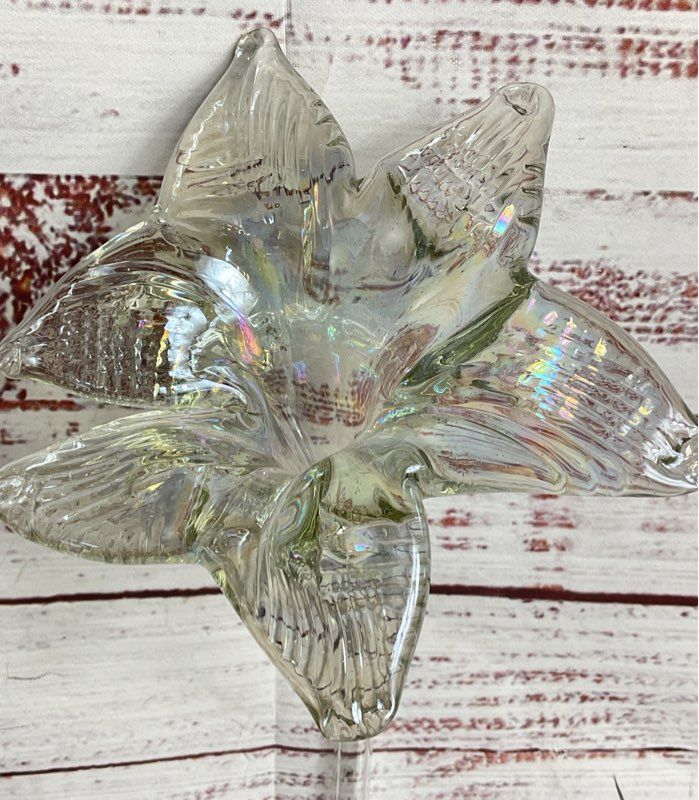 Modern Handblown Iridescent 15.5" Glass Lily Flower Clear