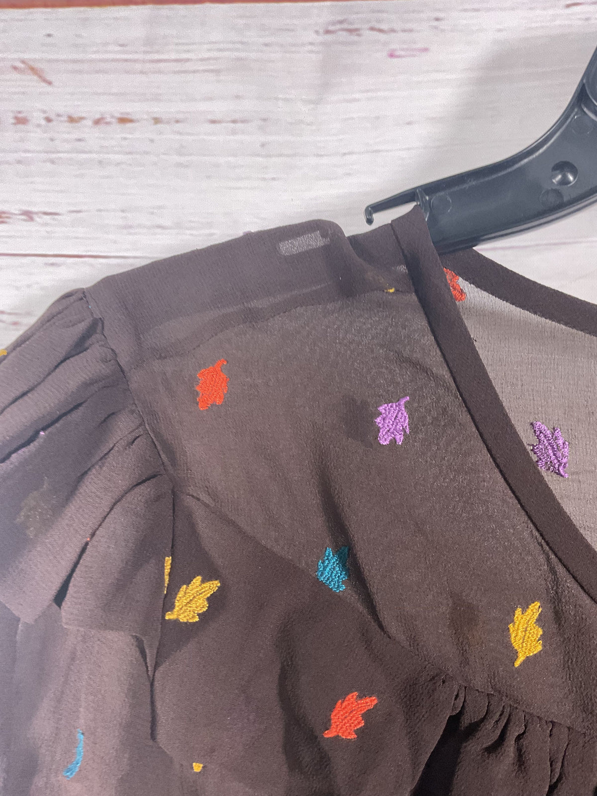 Marc Jacobs Brown Multicolor Leaves Sheer Short Sleeve Blouse - Size 10