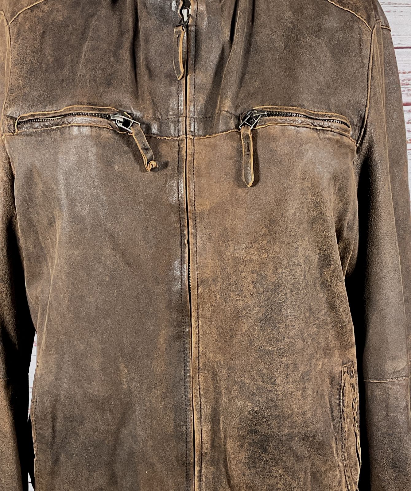 Missani Le Collezioni Leather Zip Up Jacket Brown M