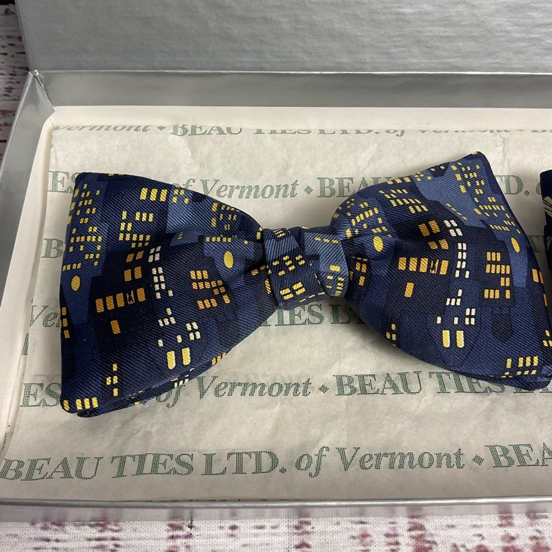 Josh Bach X Beau Ties of Vermont Blue Paper Plane & Skyline Clip On Bowties Set
