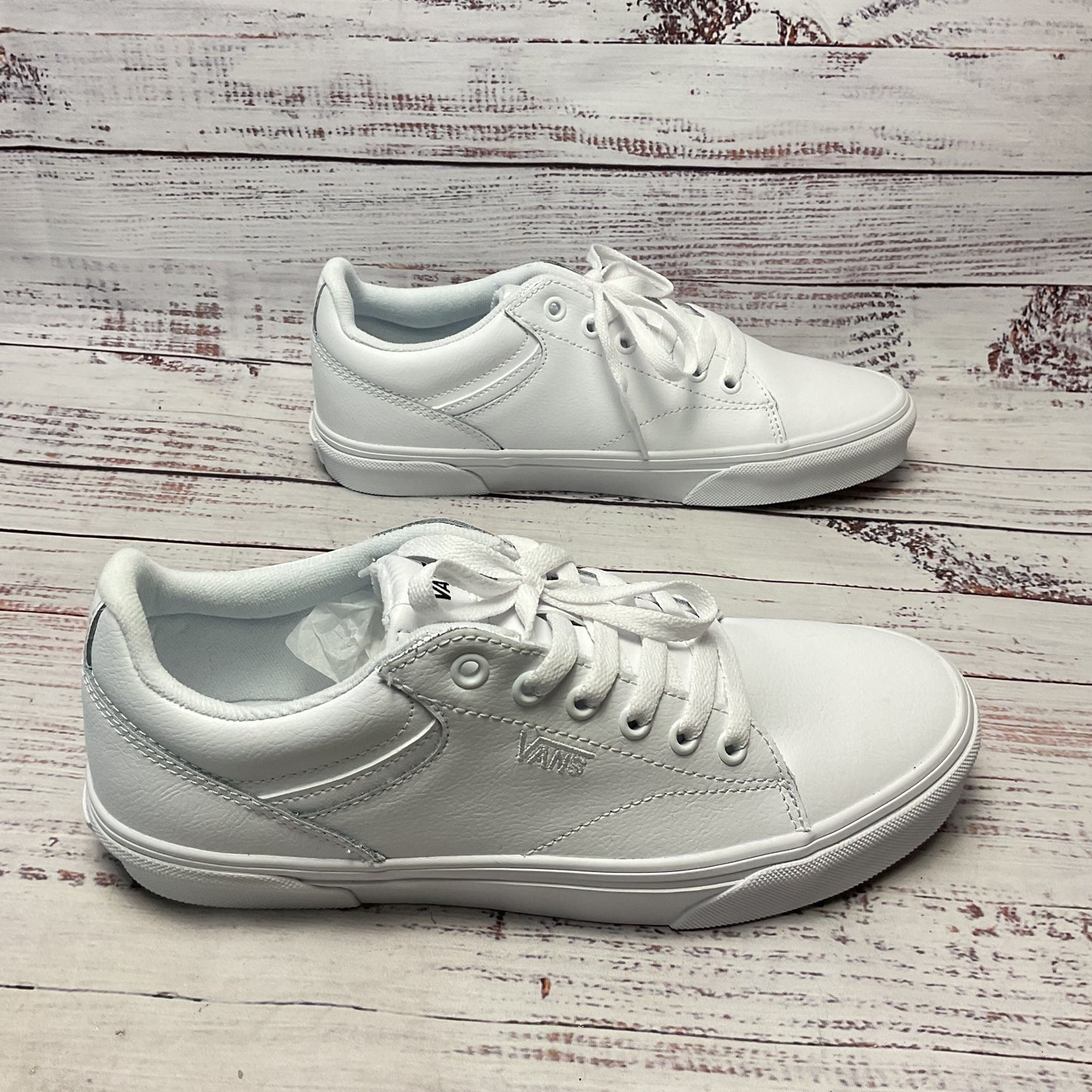 Vans Seldan Low Top Sneakers White Leather Shoe Women Size 9.5