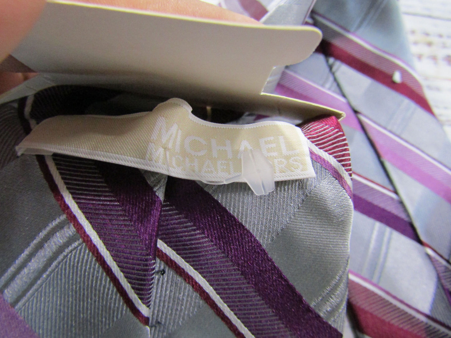 Michael Kors Men's Gray Purple Striped Silk Tie