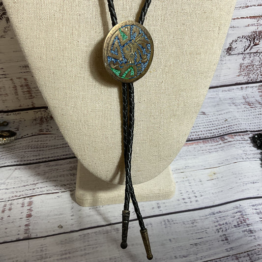 ALPACA Silver Plated Inlay Stone Bolo Tie