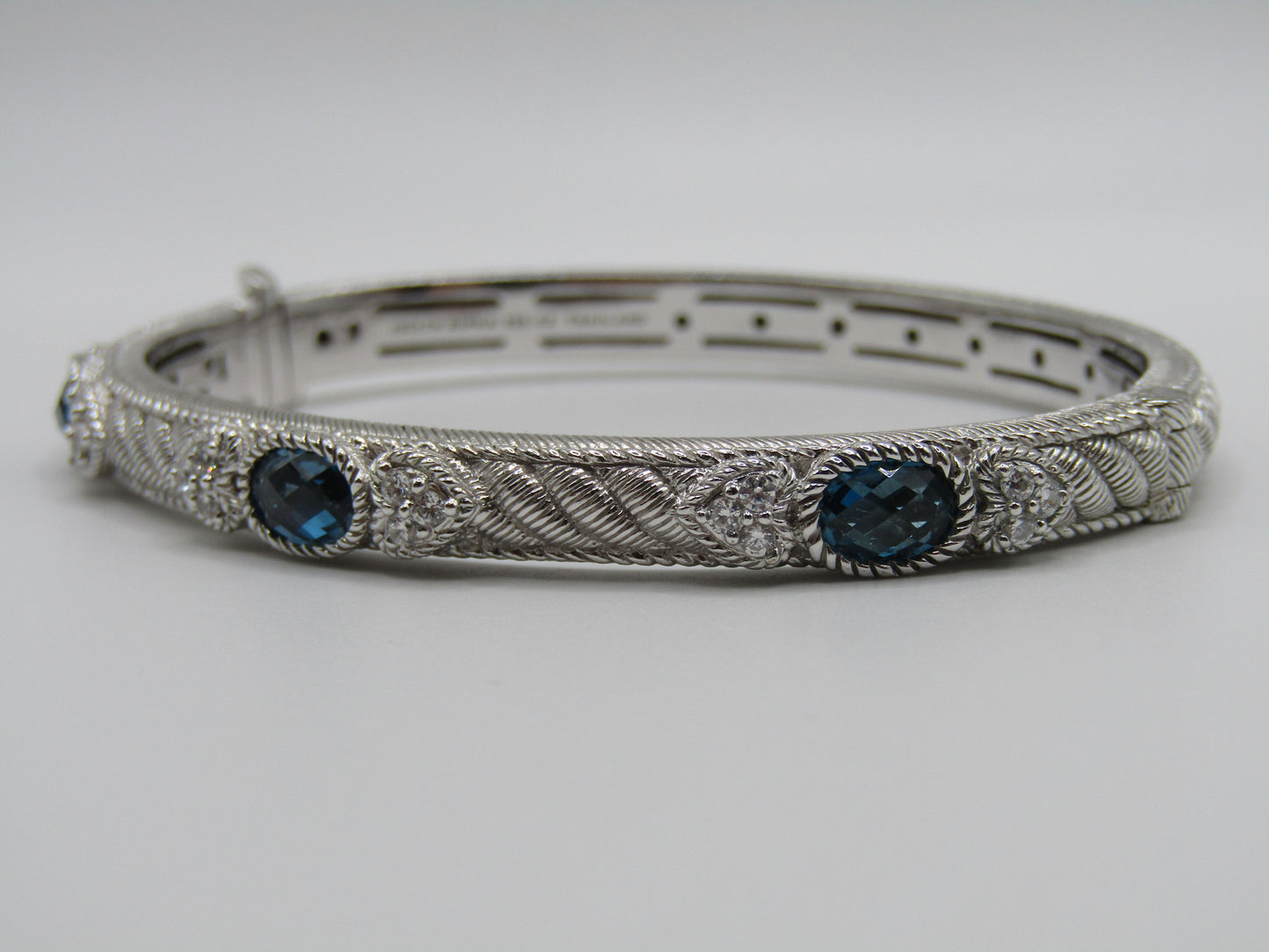 Judith Ripka Sterling Silver Blue Topaz Heart Cable Bangle Bracelet