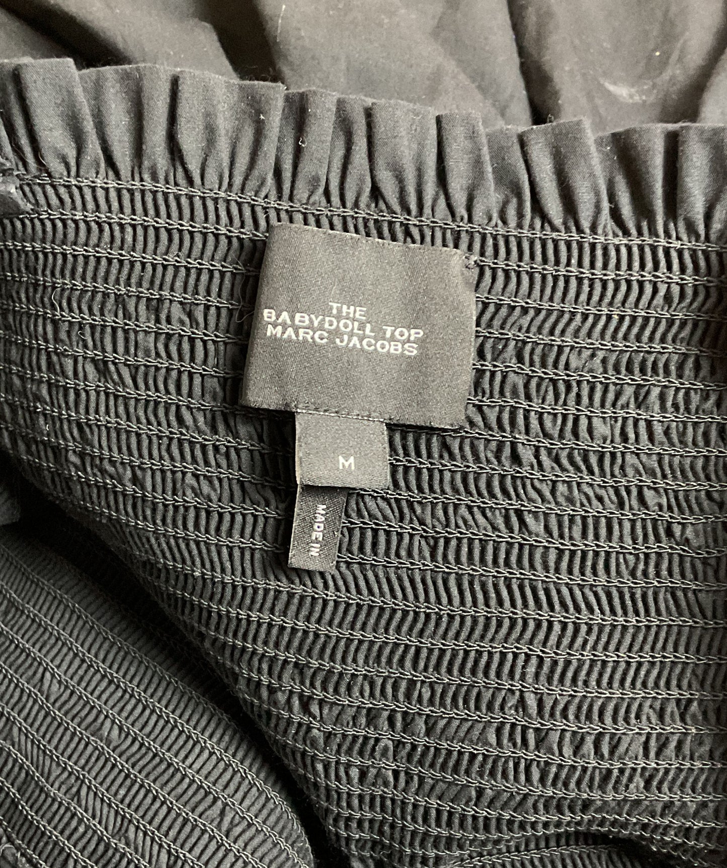 Marc Jacobs Black Babydoll Smocked Top with Bows - Size Medium