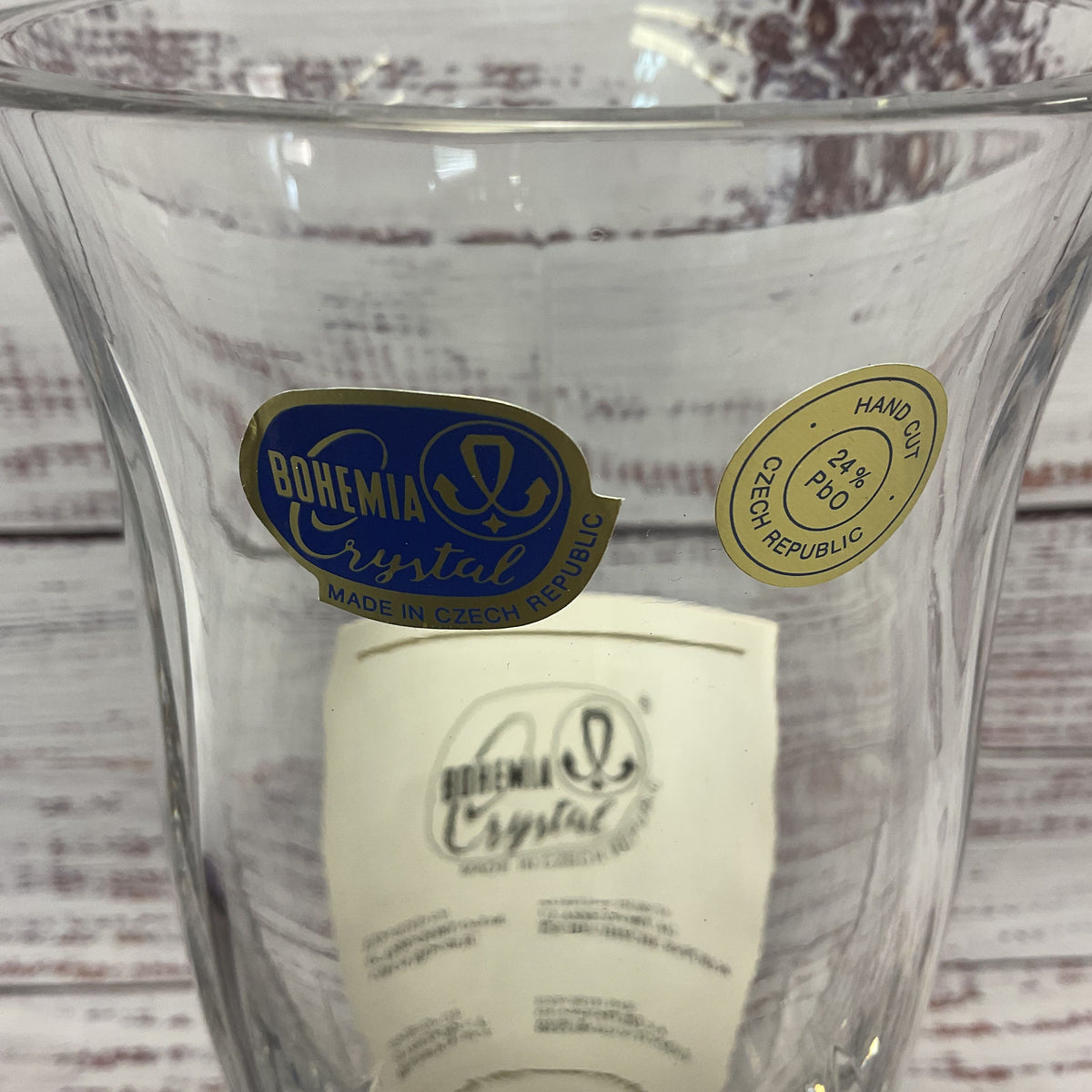 Bohemia Crystal Clear Lead Crystal Hand Cut Glass Vase 8"