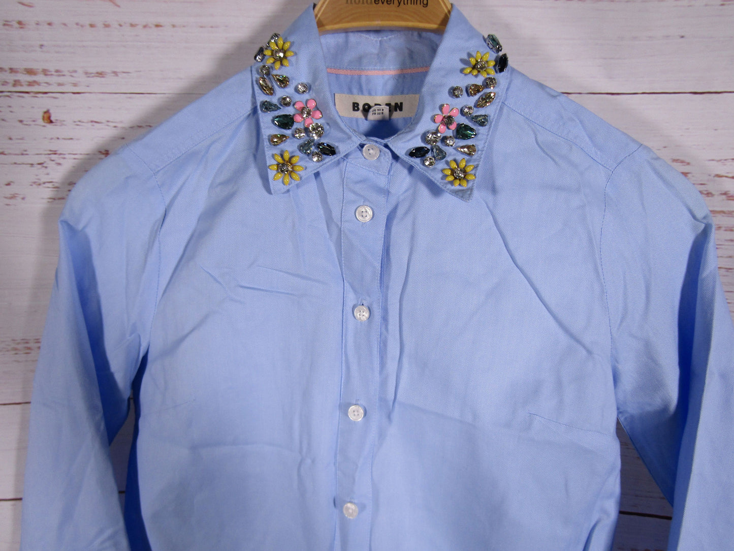 Boden Sienna Women's Light Blue Long Sleeve Embellished Collar Shirt Size 0