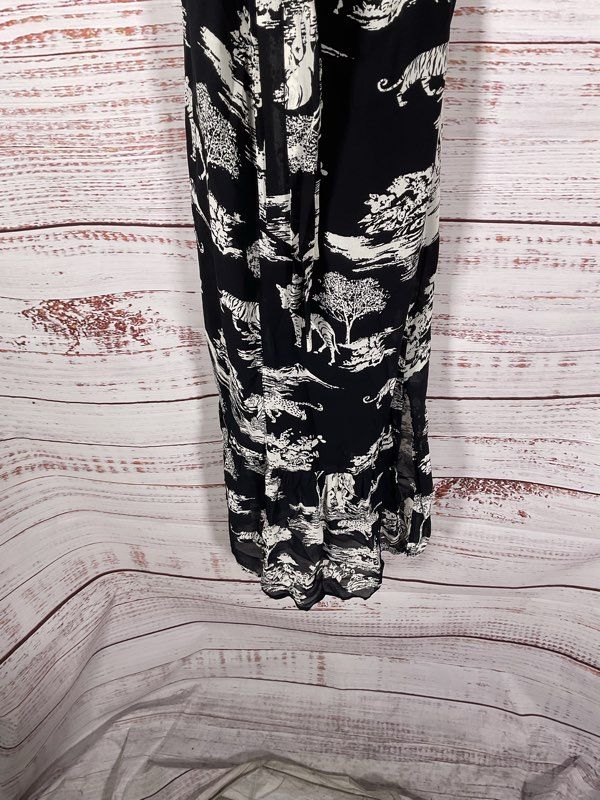 REFORMATION Freeport One Shoulder Slit Midi Dress - Black Safari Print Size 4