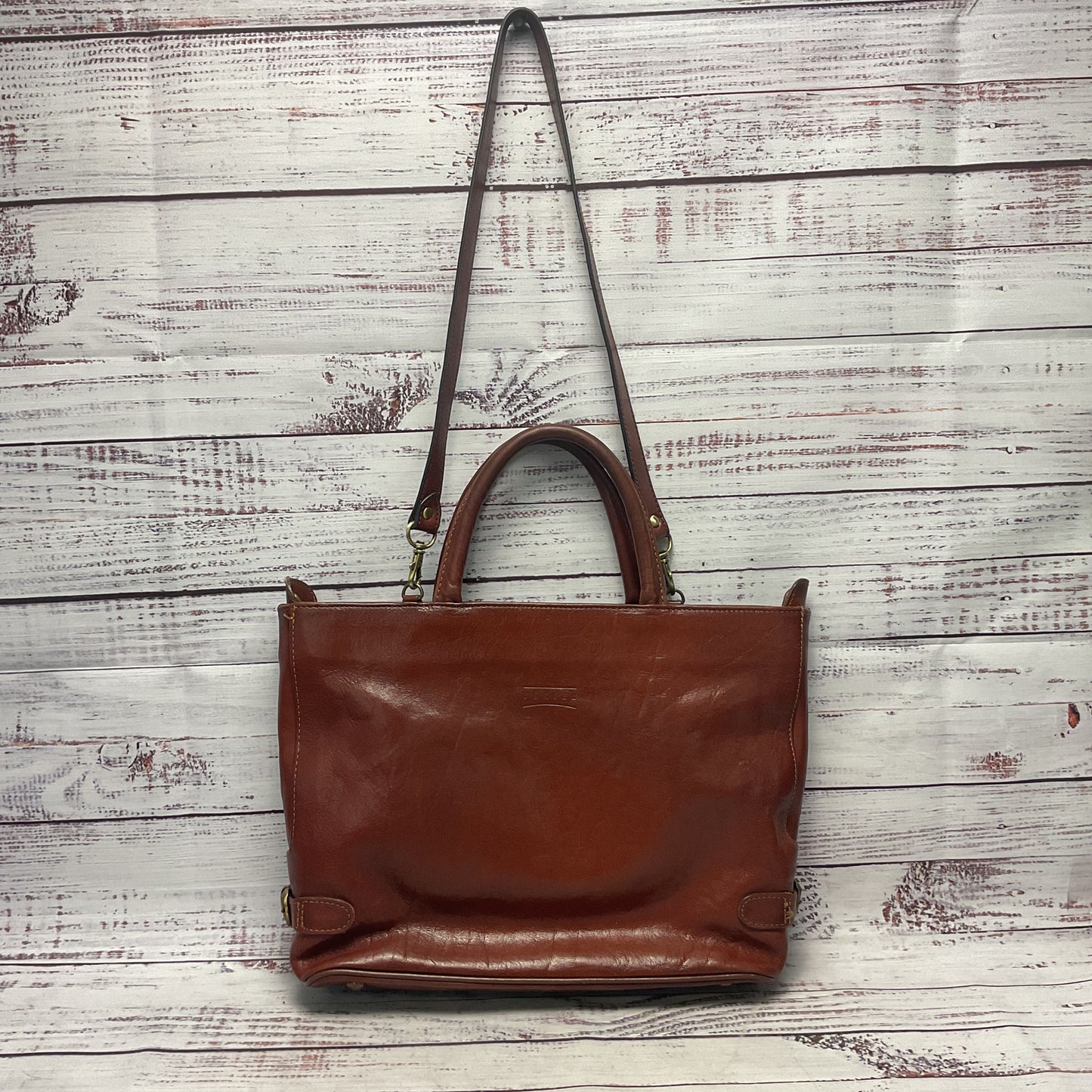Texier Brown Leather Shoulder Top Handle Purse Bag 12"x4"x9"