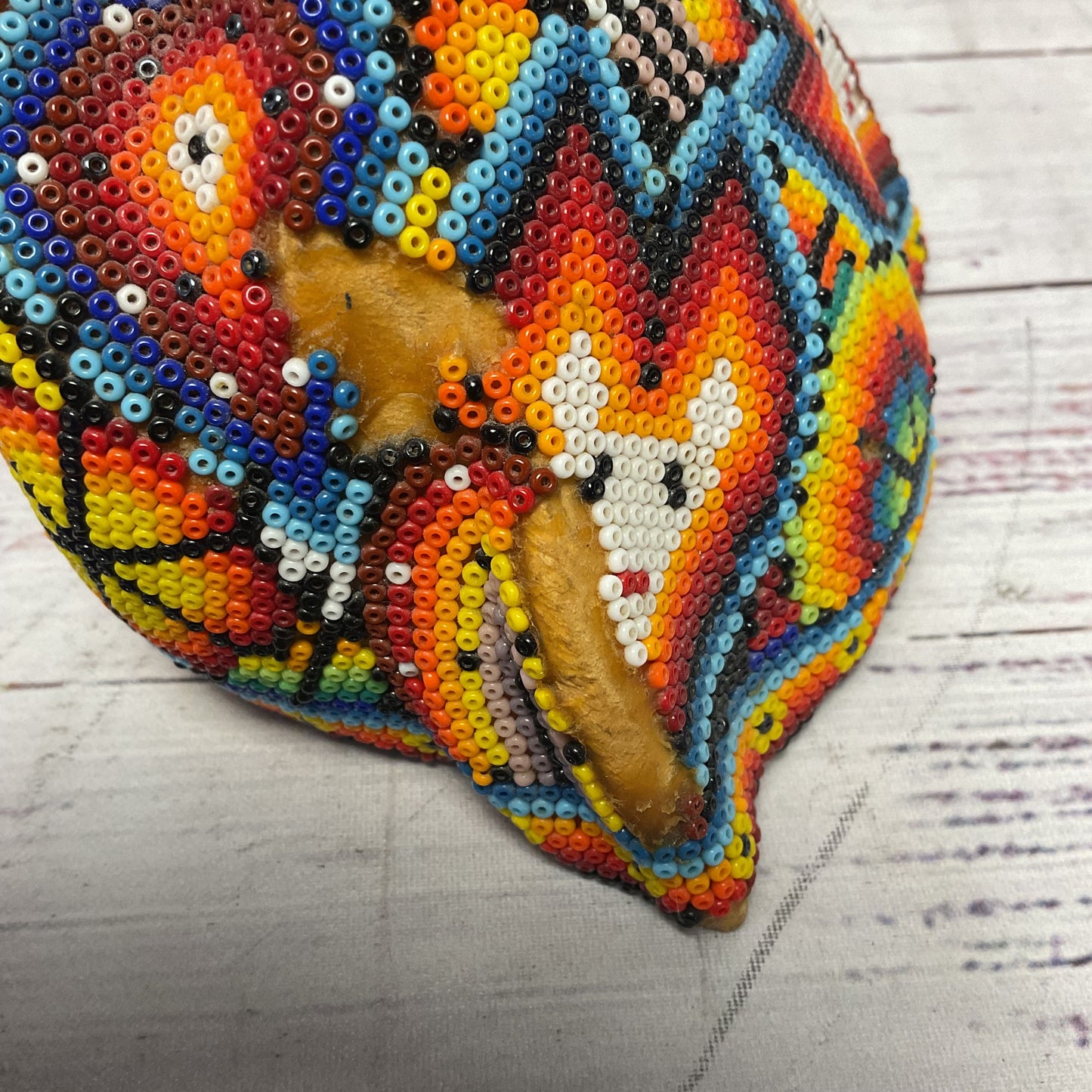 Wixárika Huichol Colorful Beaded Jaguar Head Jalisco Mexico Sculpture Obdulia
