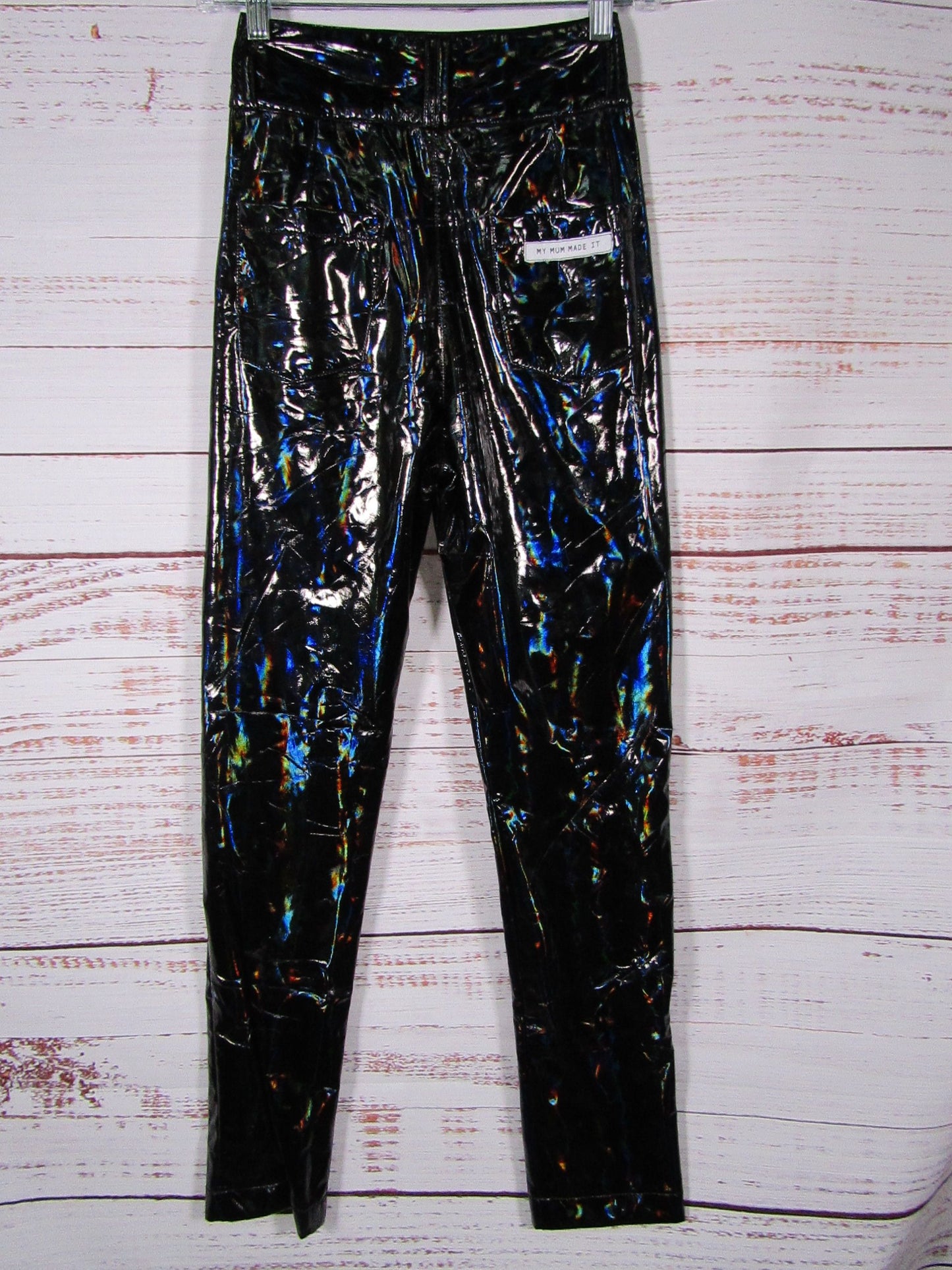 My Mum Made These Women's Black Holographic Faux Leather Pants Size XS