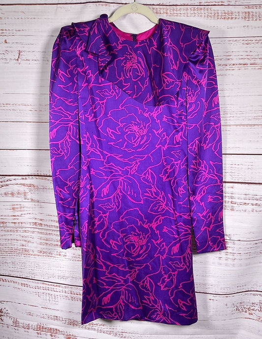 Carolina Herrera Vintage Floral Sample Size Long Sleeve Dress Multicolor