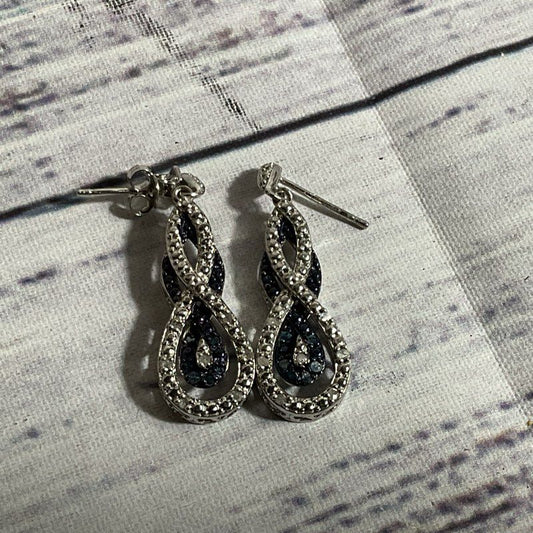 VTG. FAS Silver Time Diamond & Sapphire Accent Dangle Earrings- 1.25"