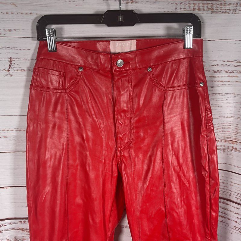 Revice Red Faux Leather Rear Star Panel Flare Leg Pants - Size 29