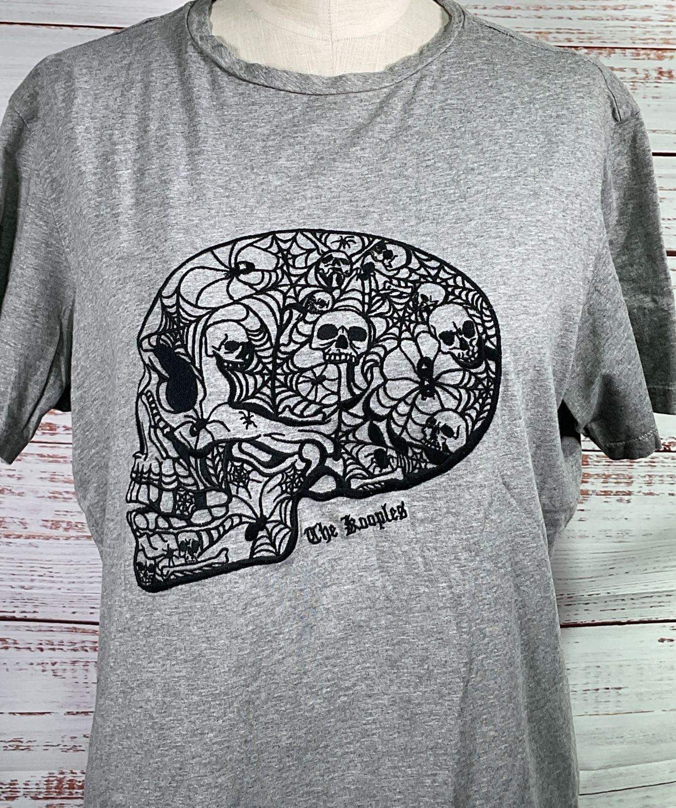 The Kooples Embroidered Skull Graphic T Shirt Heather Gray L