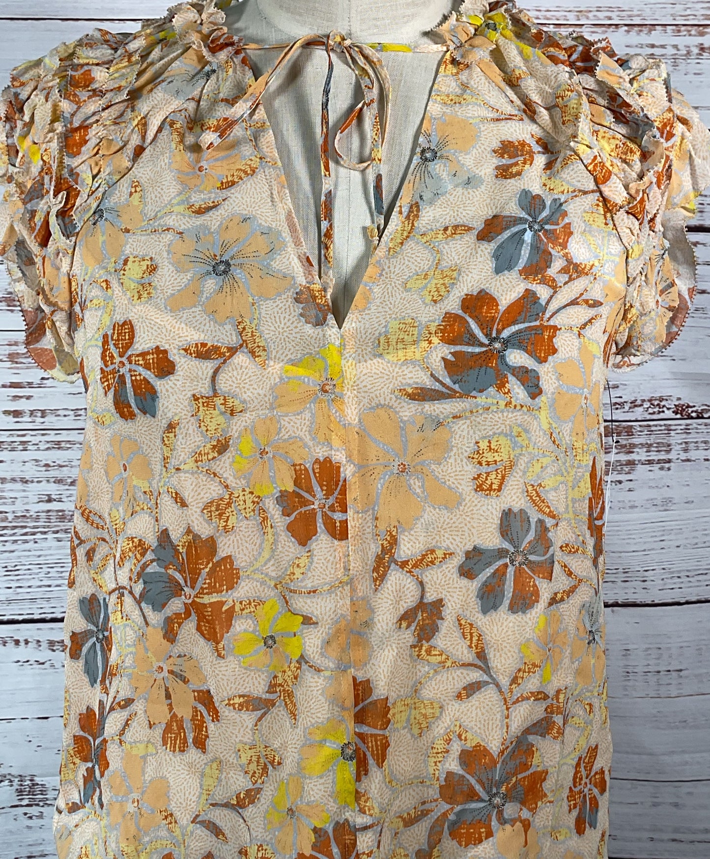 Joie Tezza Short Sleeve Silk Top Apricot Buff Multicolor S