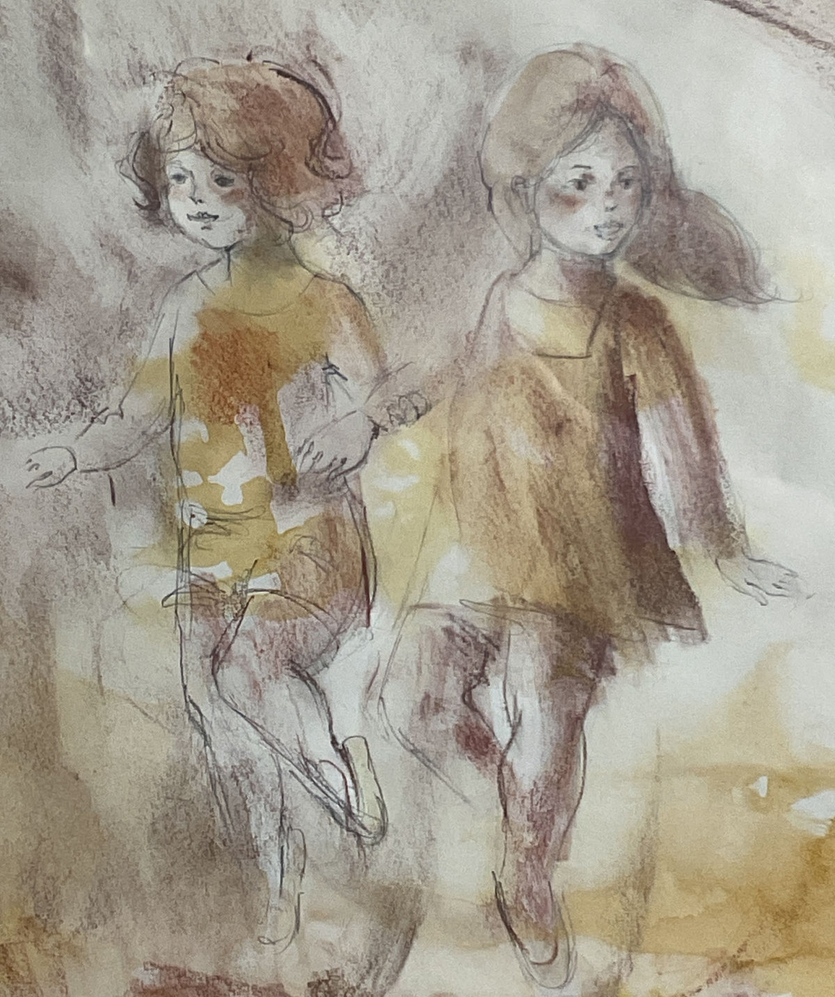 Signed VTG. D.L. POWELL Girls Jumping Rope Painting- FRAMED 30.5" X 36.5"