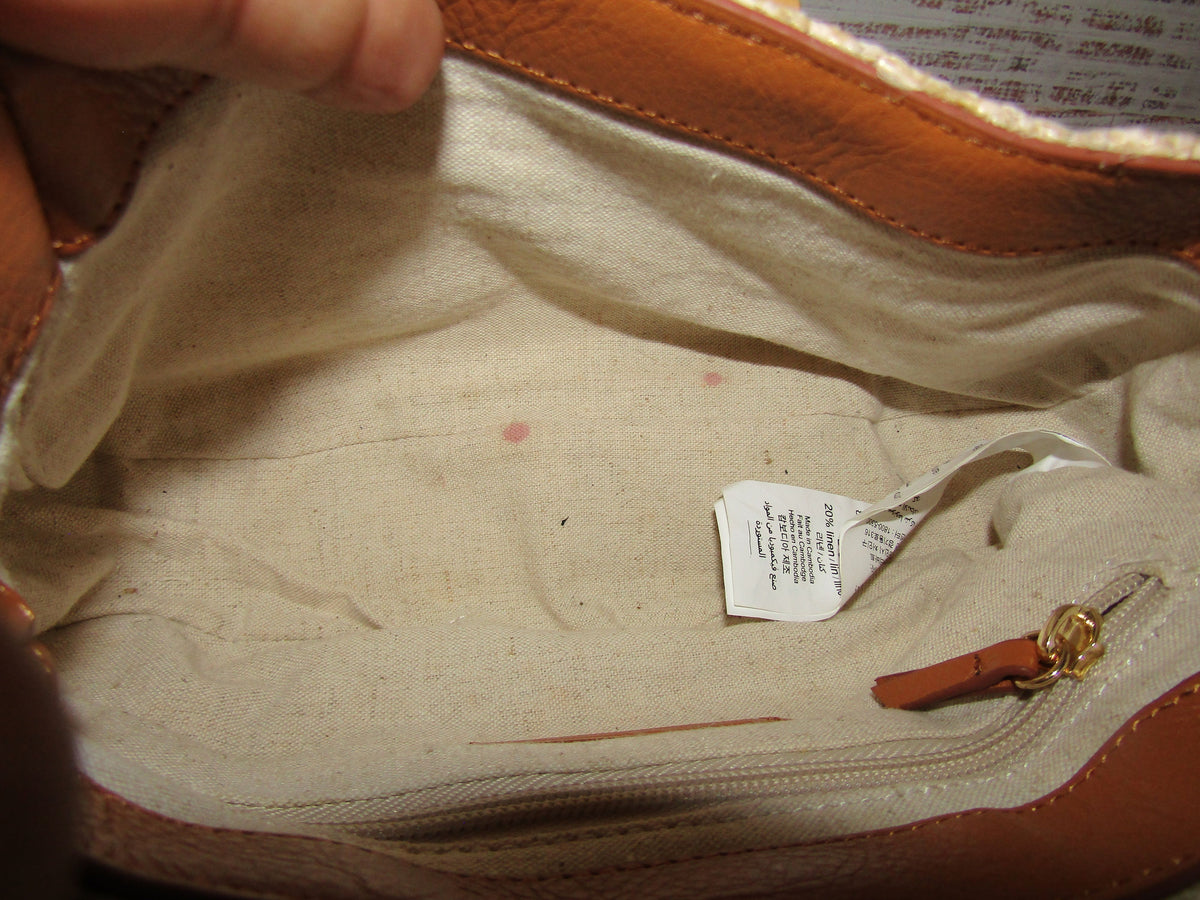 Mark & Graham Women's Beige Cotton Linen Blend Leather Trim Handbag
