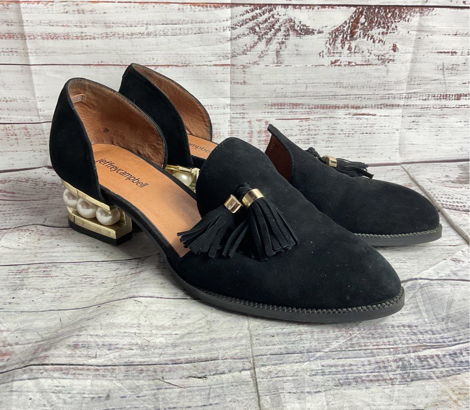 Jeffrey Campbell Suede Civil Block Heel Loafers Black 10