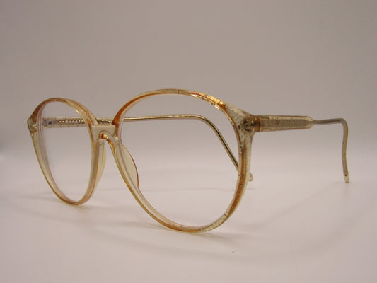Vintage Revue Women's Gold Speckle Round Eyeglasses Frame Made in Italy