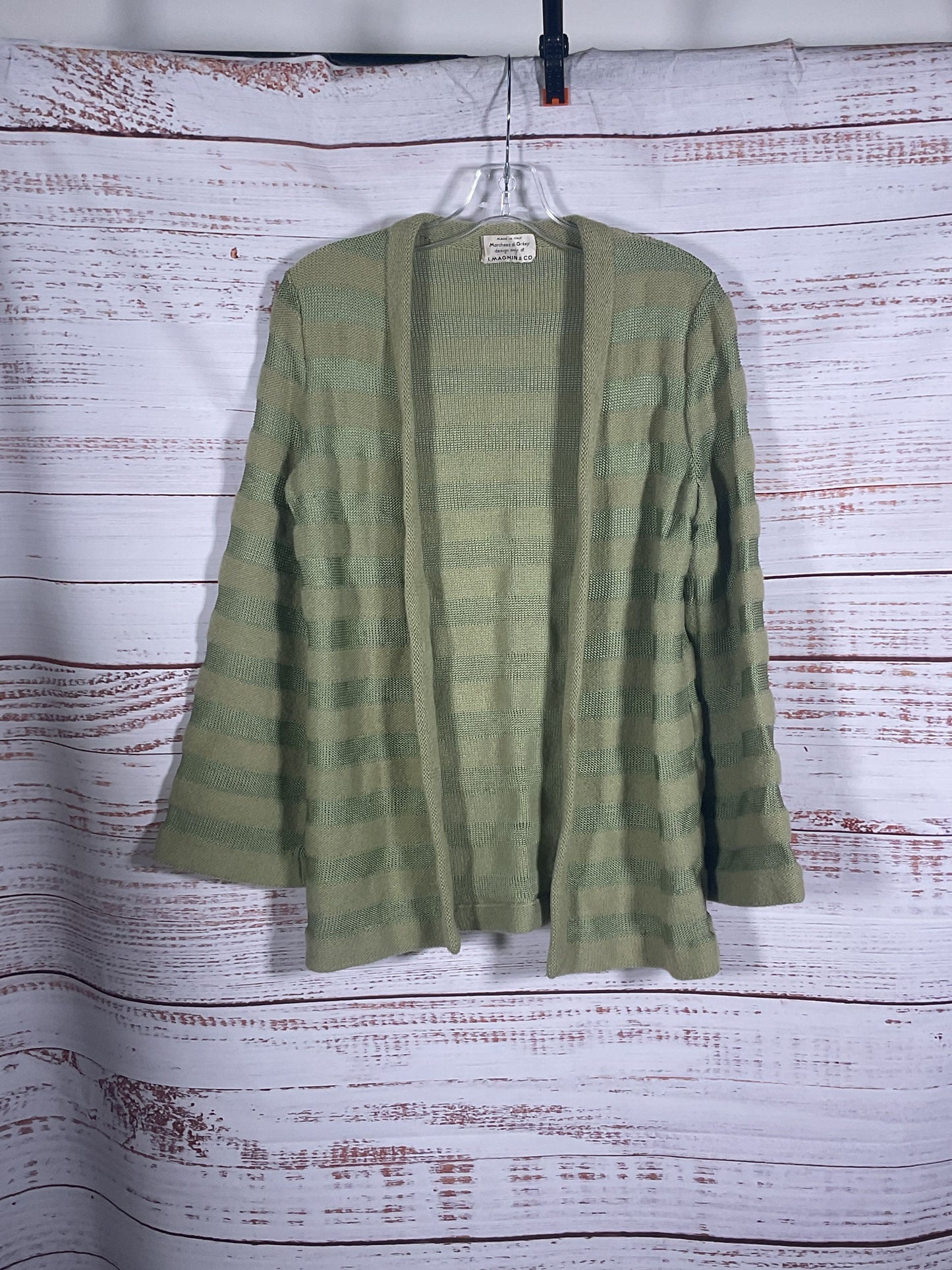 Marchesa di Gresy I.Magnin & Co Green Open Front Striped Cardigan - Size 8