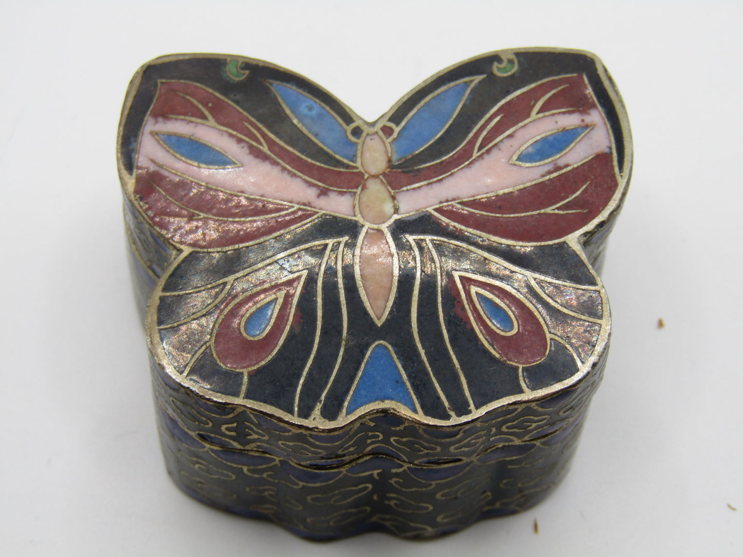 Vintage Handcrafted Cloisonne Enamel Butterfly Motif Pill Box
