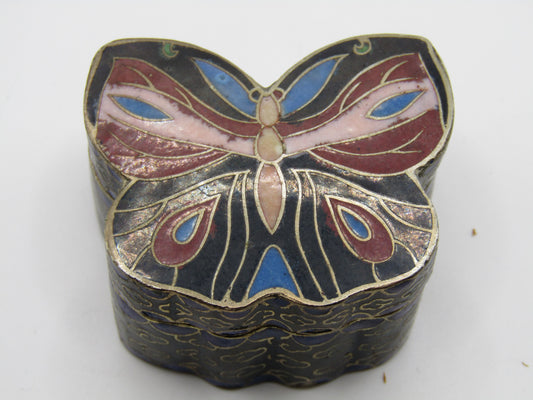 Vintage Handcrafted Cloisonne Enamel Butterfly Motif Pill Box