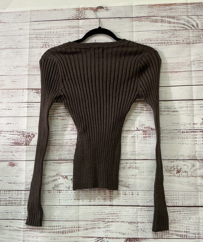 Women's Quince Brown LS Ribbed Top Size M