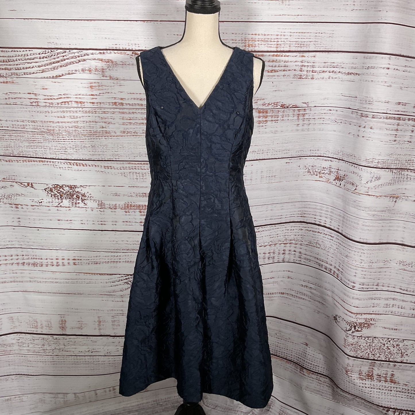 Rickie Freeman Teri Jon Navy Blue Jacquard Dress - Size 8