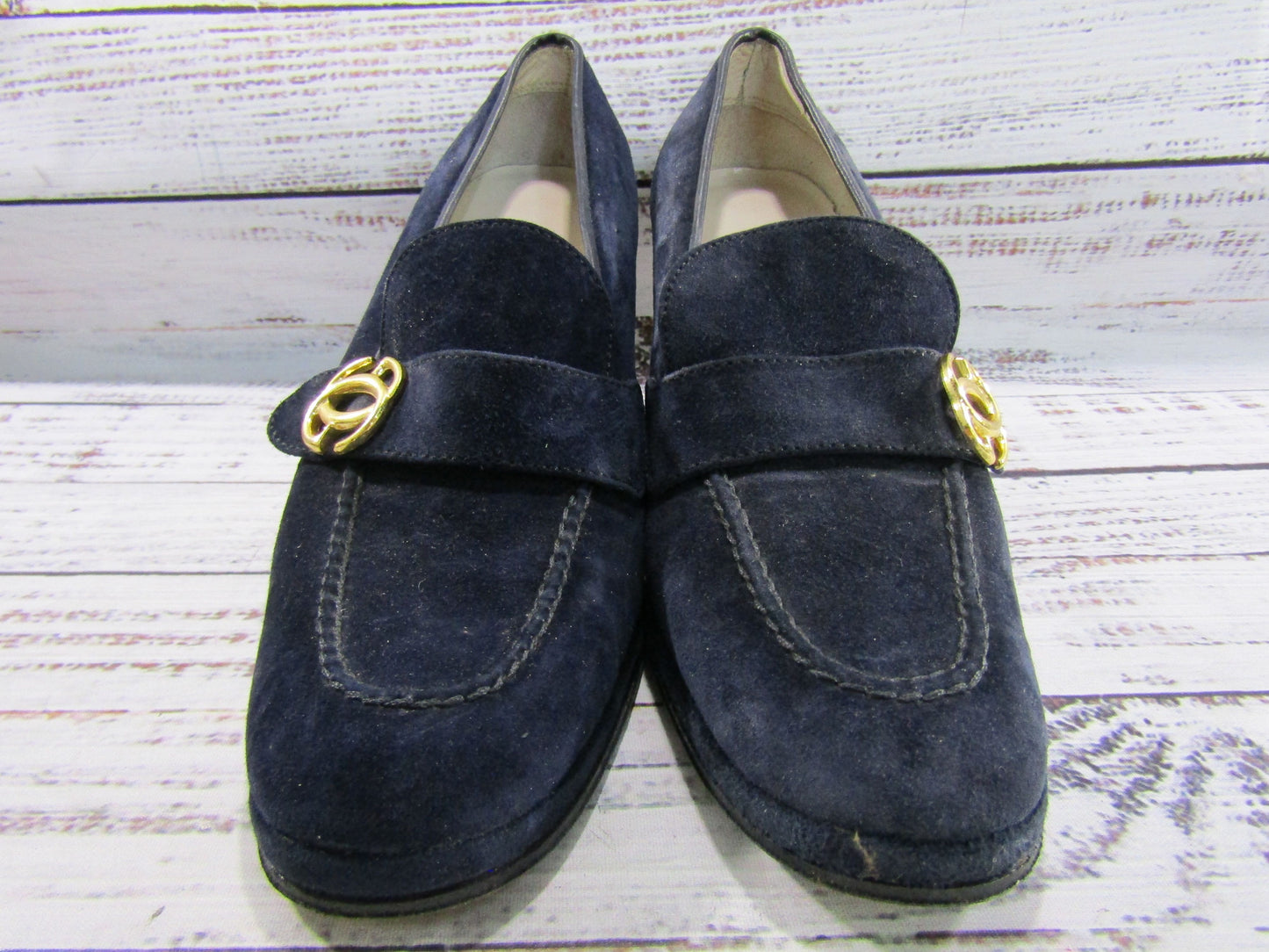 Vintage 1980's Gucci Women's Navy Blue Suede Pumps Size 4 Made in Italy
