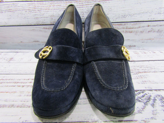 Vintage 1980's Gucci Women's Navy Blue Suede Pumps Size 4 Made in Italy