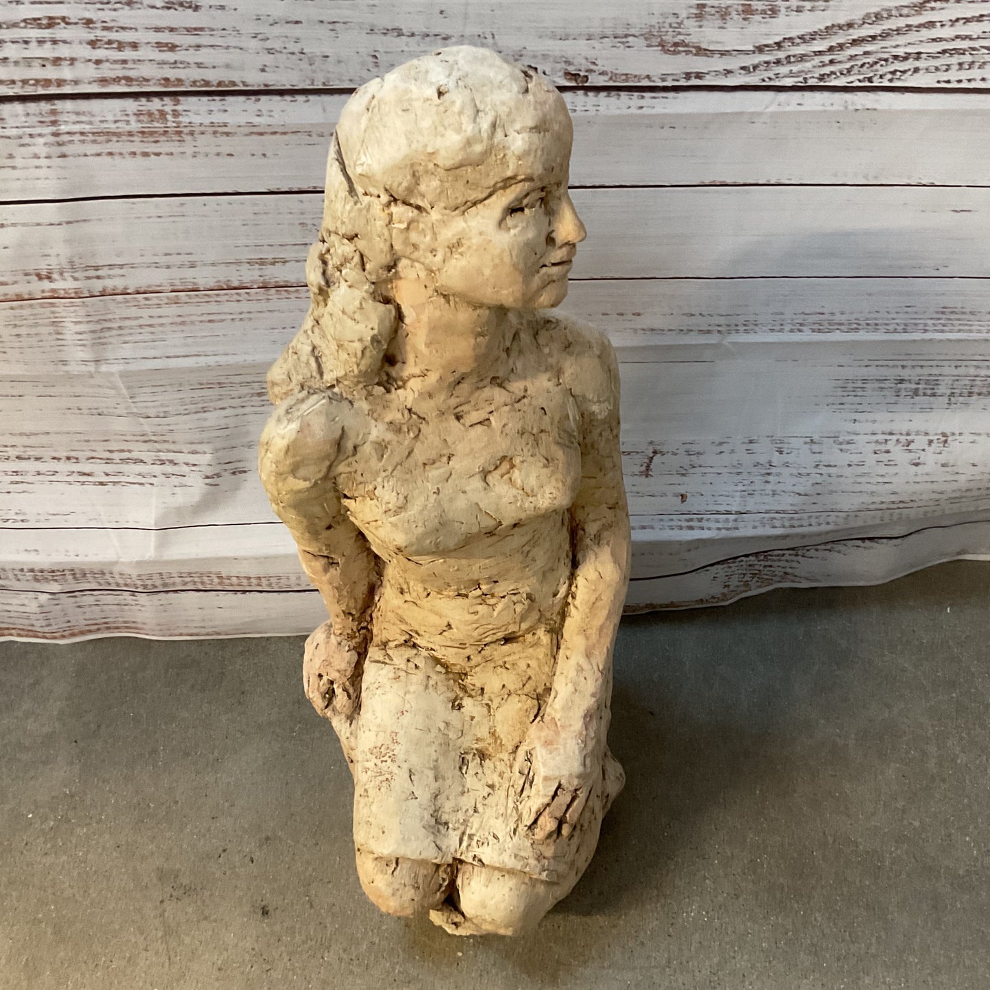 VTG. 1965 Signed Terracotta Clay Sculpture of Young Woman- 29"