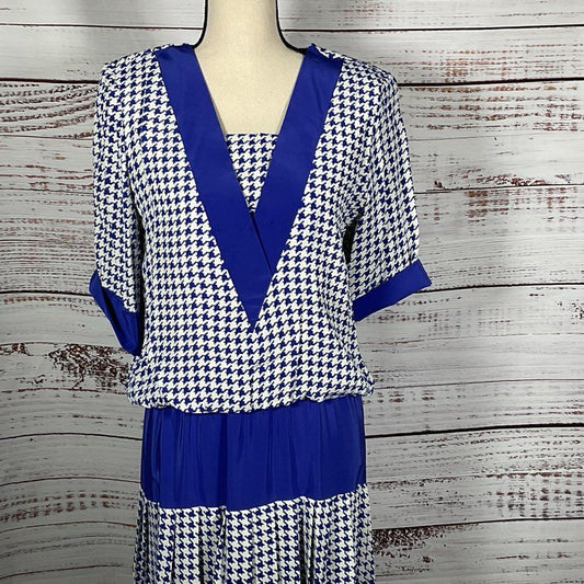 VTG. MINDY MALONE Women's Blue/White Dress- SEE MEASUREMENTS