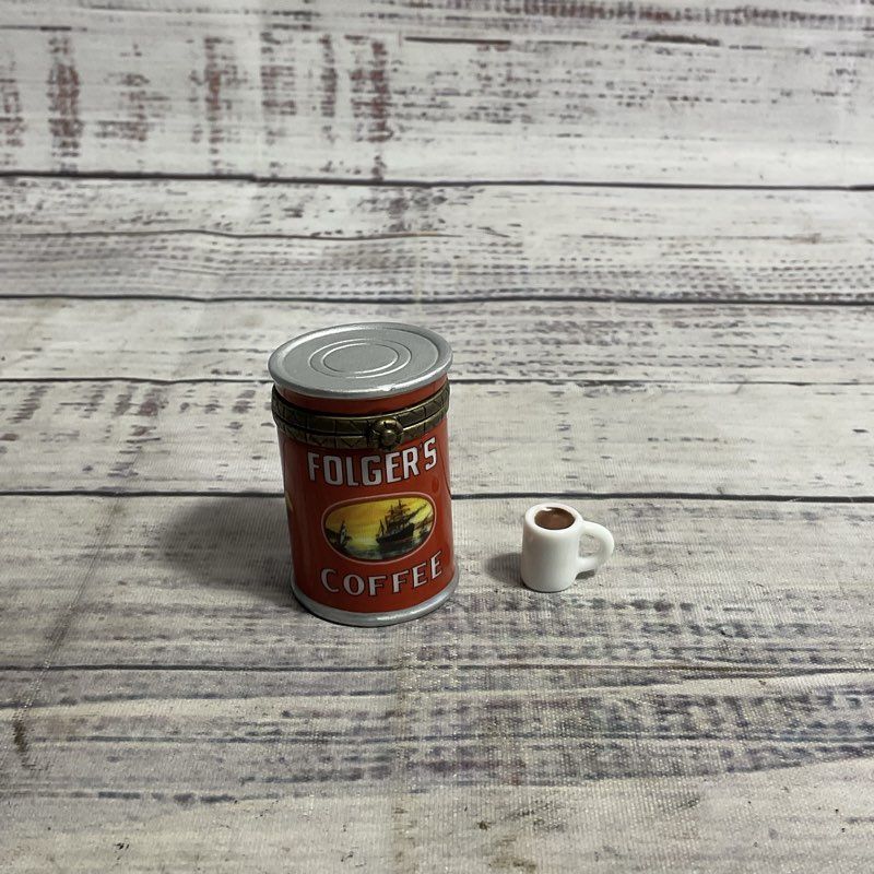 1998 Midwest Of Cannon Falls PHB Folger Coffee Can 1.5" Hinged Trinket Box+Mug
