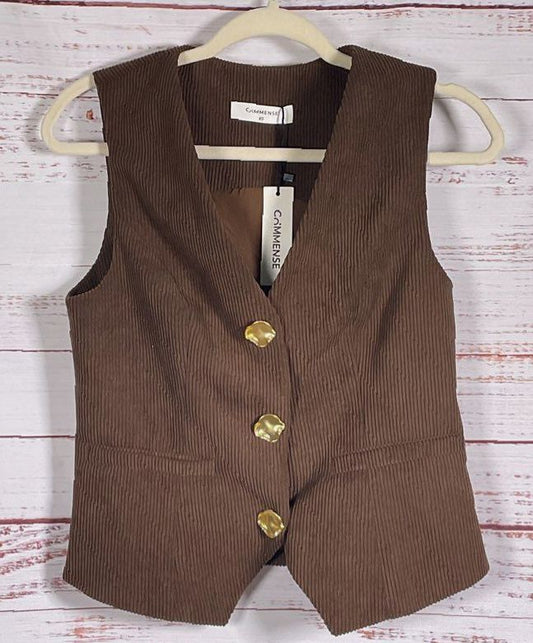 Commense Corduroy V-neck Buttoned Vest Brown XS
