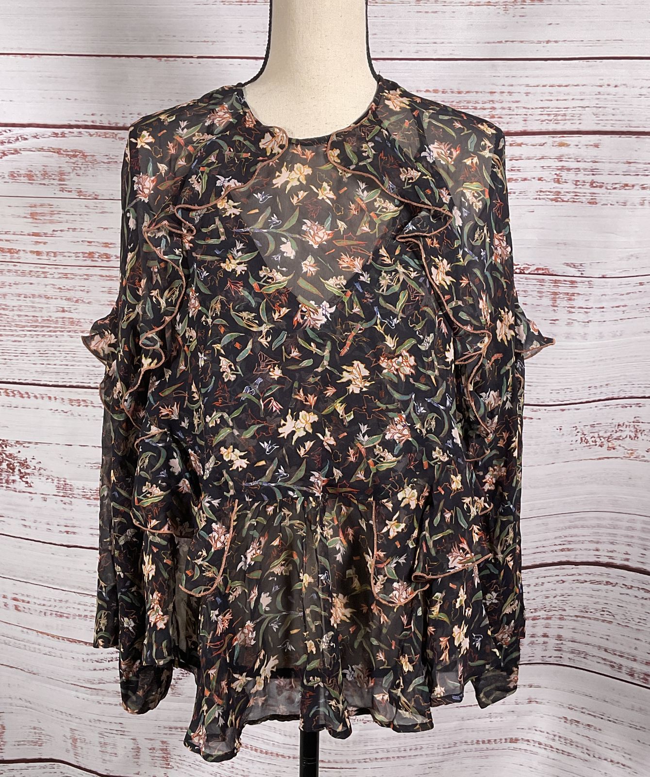IRO Top Bow Floral Print Ruffled Crepe Multicolor 34