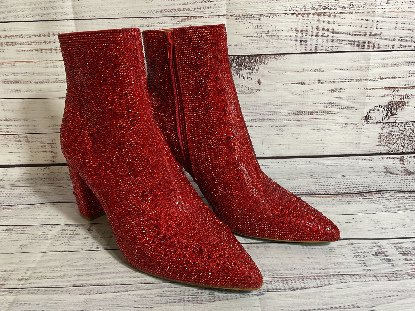 NWB BETSEY JOHNSON Women's Red Glass Stones Booties Shoes- SZ 9.5M