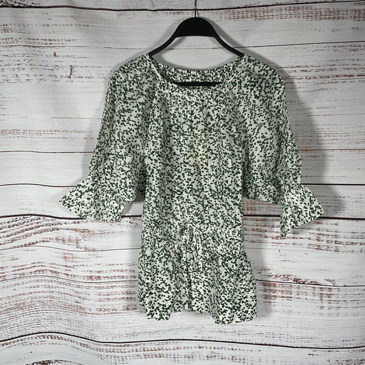 NWT Mirth Vienna Drawstring Waist Green Ivy Print Blouse - Size M