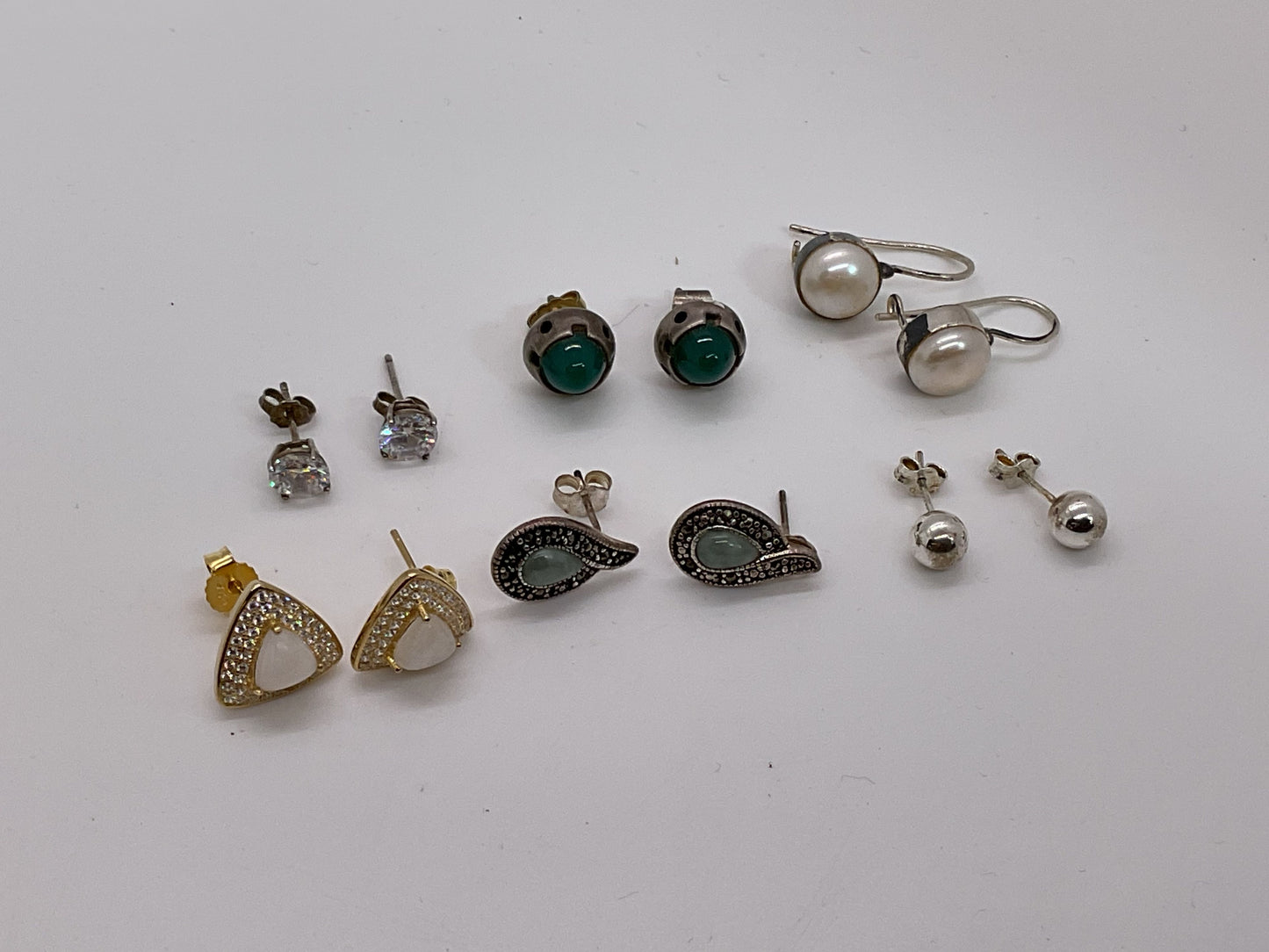 Set of 6 Sterling Silver & Rhinestone Earrings- 12.67g