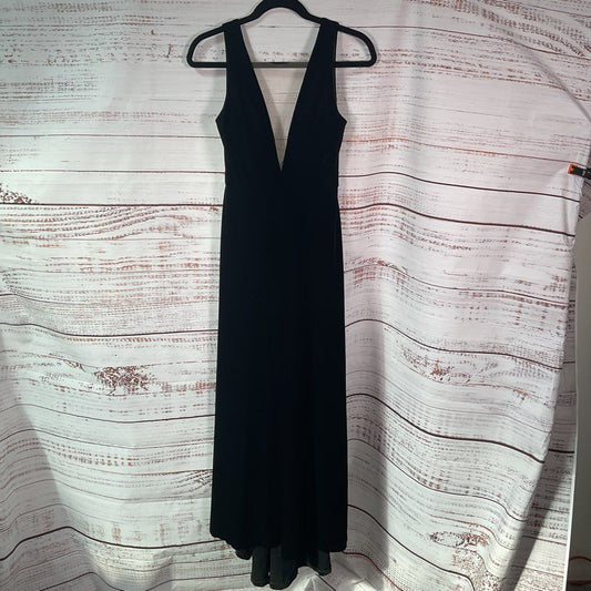 Jenny Yoo Black Velvet Sleeveless Low Cut Lace Front Maxi Formal Dress - Size 0