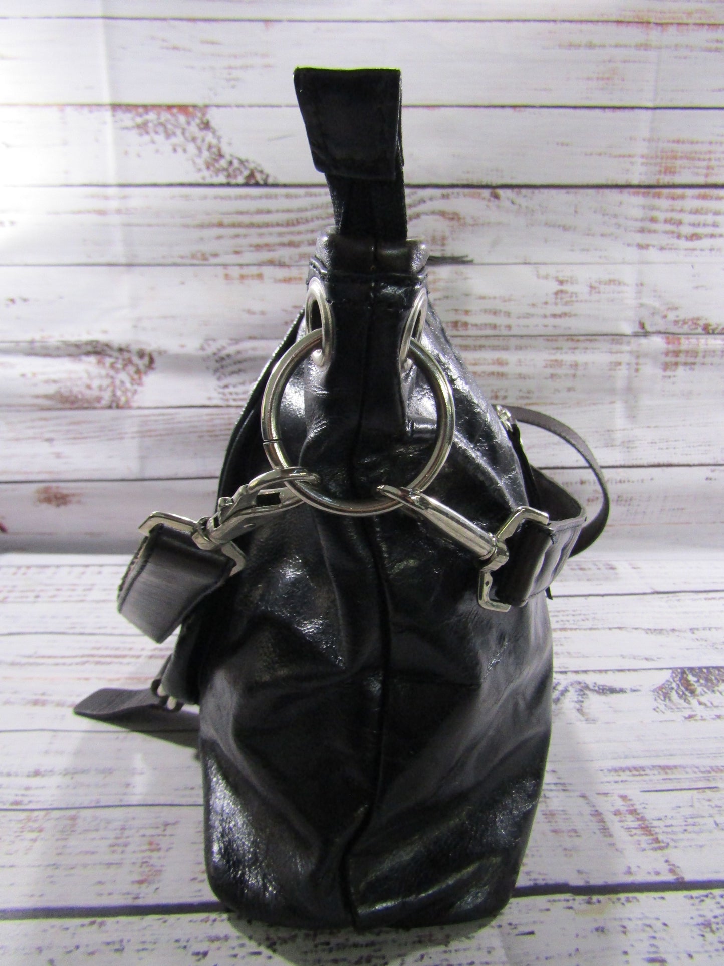 Nino Bossi Women's Distressed Black Leather Shoulder Bag