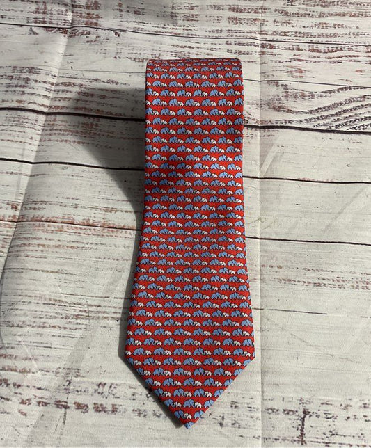 Thomas Pink Men's Red Elephant Pattern Tie Made In Italy 100% Silk