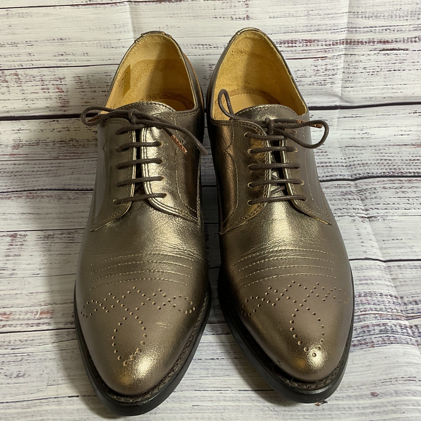 The Office of ANGELA SCOTT Miss Button Bronze Women's Shoes- SZ 38.5/ 8.5 US